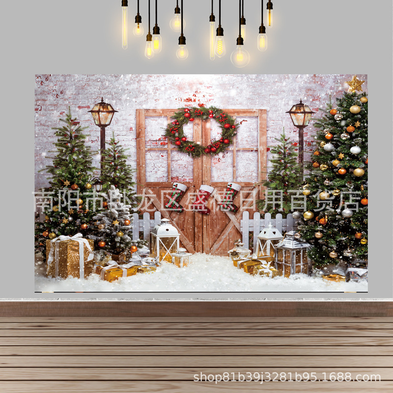 Cross-border Christmas snow Christmas tree gift photo background holiday family party banner studio background cloth Cross-border Christmas snow Christmas tree gift photo background holiday family party banner studio background cloth