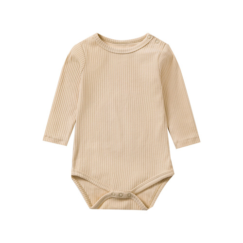 Ins Baby Spring and Autumn Triangular Long-Sleeve Pajama Top for Cute Girls, Solid Color Cotton Ribbed Romper