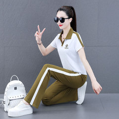 2023年夏季新款時尚洋氣運動套裝女小個子媽媽短袖翻領薄款兩件套