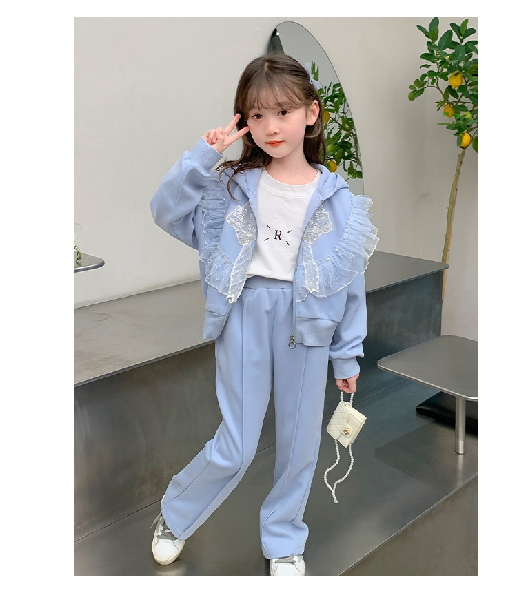 Cardigan à capuche à manches longues pour filles, nouvelle mode coréenne de sport, pantalon Micro déchiré, ensemble deux pièces décontracté, automne 2023_voghion.com