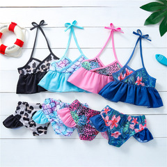 European and American cross-border exclusive girls' split swimsuit children mermaid swimsuit set leopard print swimming outfit