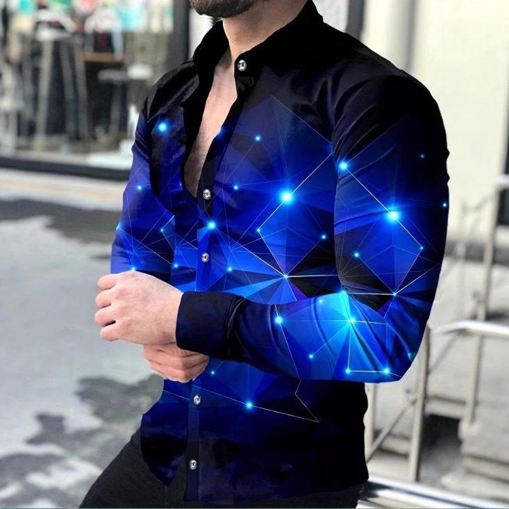 2025新款跨境外贸男士3d数码印花衬衣长袖碎花长袖衬衫|undefined