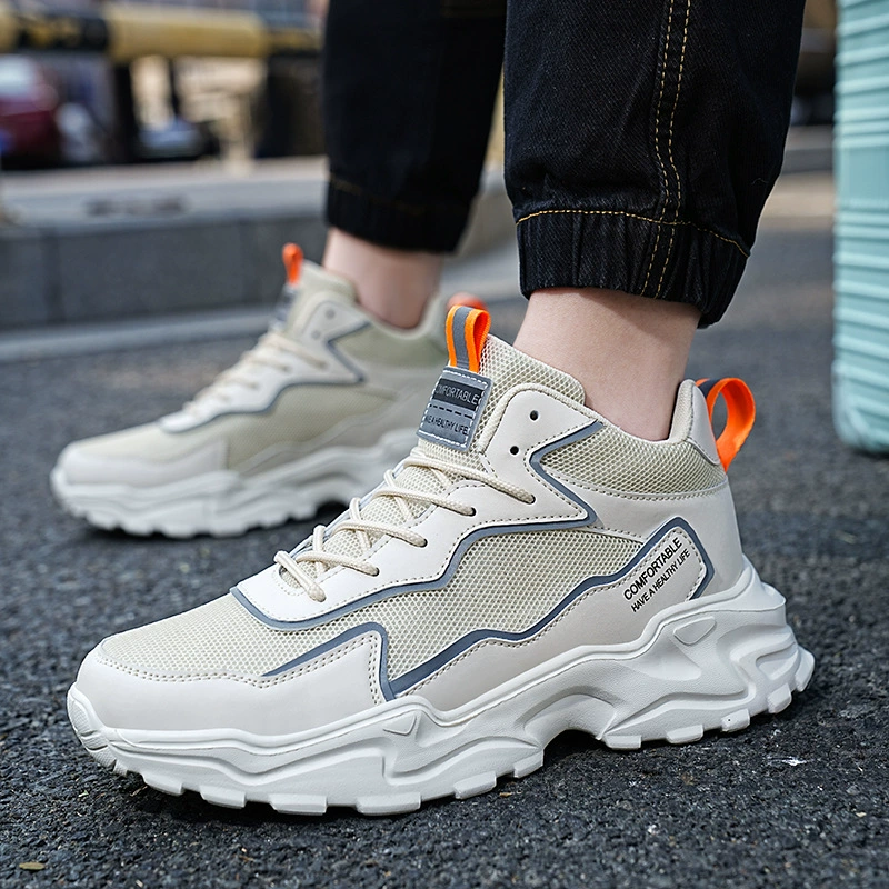 Мужская спортивная обувь с высоким берцем, весна-осень 2024, новые мужские дышащие кроссовки с сеткой 4 см для бега для мужчин