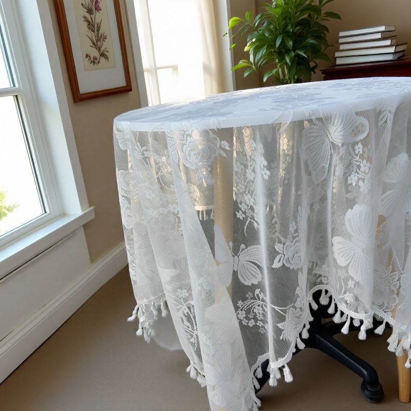 Butterfly Lace Tablecloth Table Cloth Decoration Pastoral Background Cloth Tassel Crochet Cut Out Shooting Props Can Be Customized