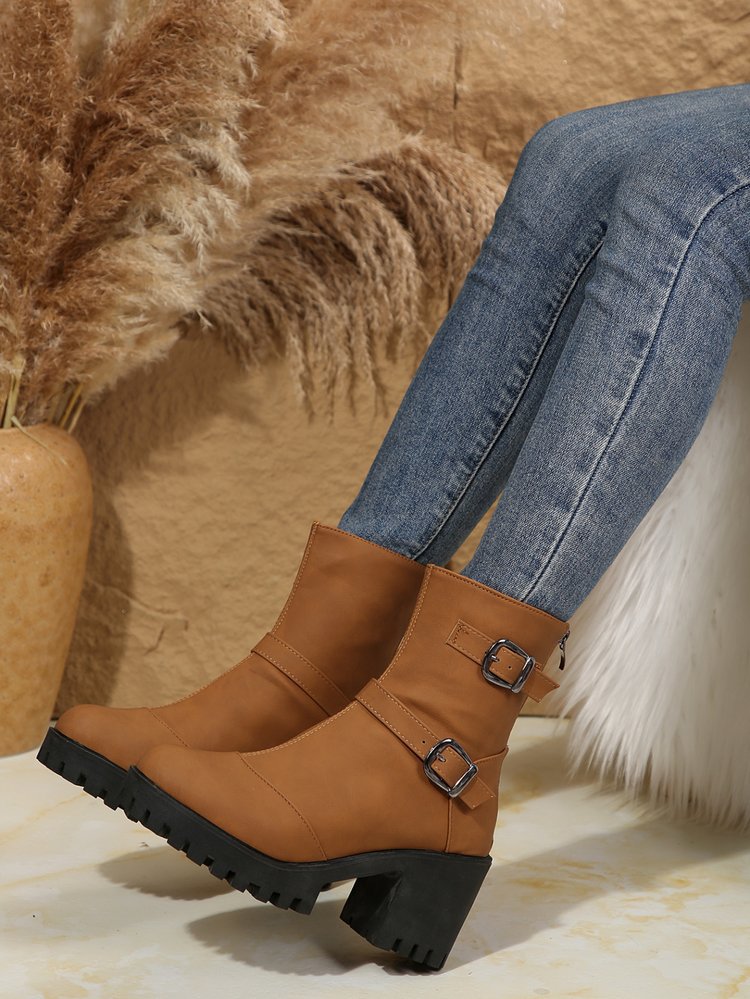 Big size thick heel boots women's autumn and winter fashion belt buckle explosive short boots cotton boots fashion boots_voghion.com