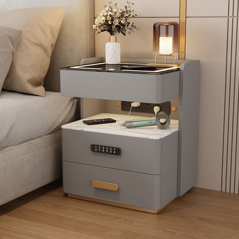 Smart Bedside Table with a Light Luxury and High-End Feel, Multifunctional Modern Home-Use Storage Rock Slab Bedside Table with Power Strip Factory