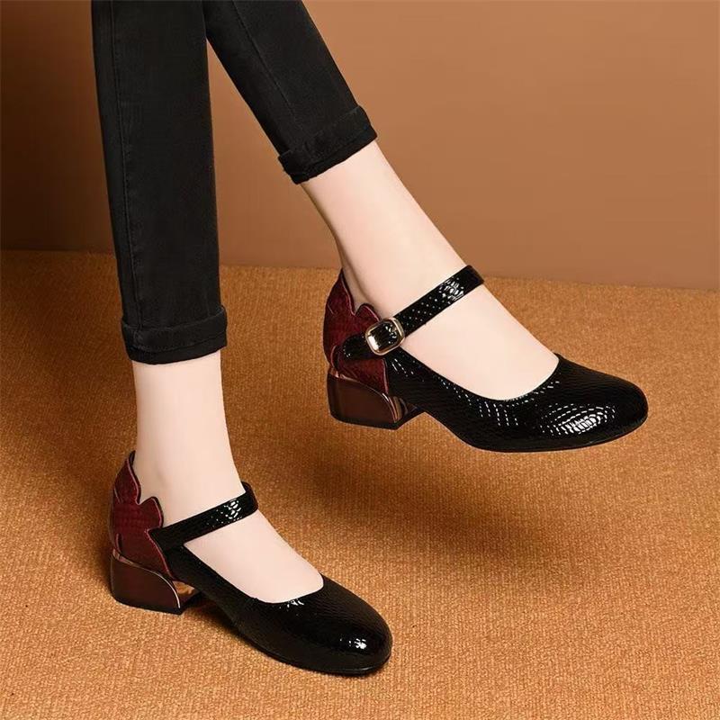 2026 primavera y verano nuevos zapatos de talón bajo de talón bajo de cabeza redonda con zapatos para mujeres