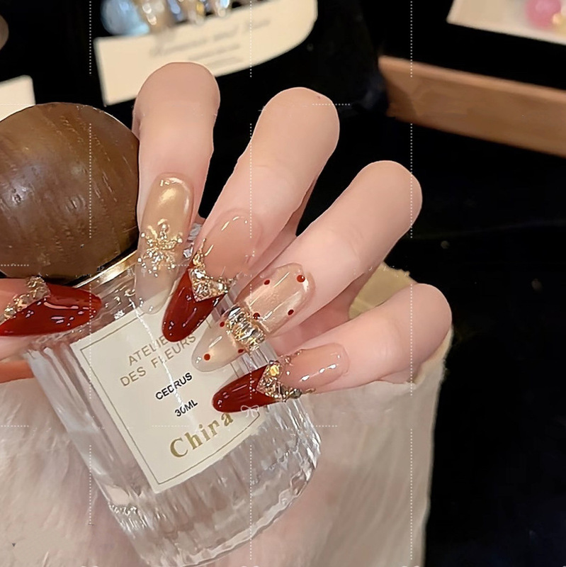 【Maple Red Gold】Purely Handmade Wearable Nails for Autumn and Winter, Red Zircon Inlaid with Diamonds, High-End, Complexion-Enhancing, Pure Handmade Nail Pieces 【Maple Red Gold】Purely Handmade Wearable Nails for Autumn and Winter, Red Zircon Inlaid with Diamonds, High-End, Complexion-Enhancing, Pure Handmade Nail Pieces
