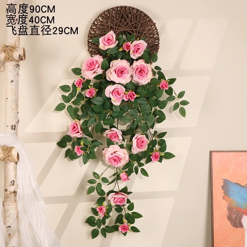 Simulación transfronteriza rosa colgada en la pared de plástico artificial de flores藤 acondicionado de aire acondicionado de pared de hogar orquídea colgante de orquídea decorada planta de藤