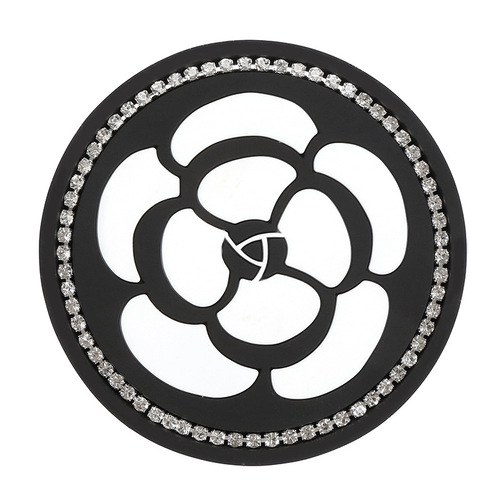 Car Cup Mat Cross-border Creative Camellia Silicone Car Cup Mat Round Heat Insulating Soft Rubber Car Cup Mat with Diamond Water Cup Mat