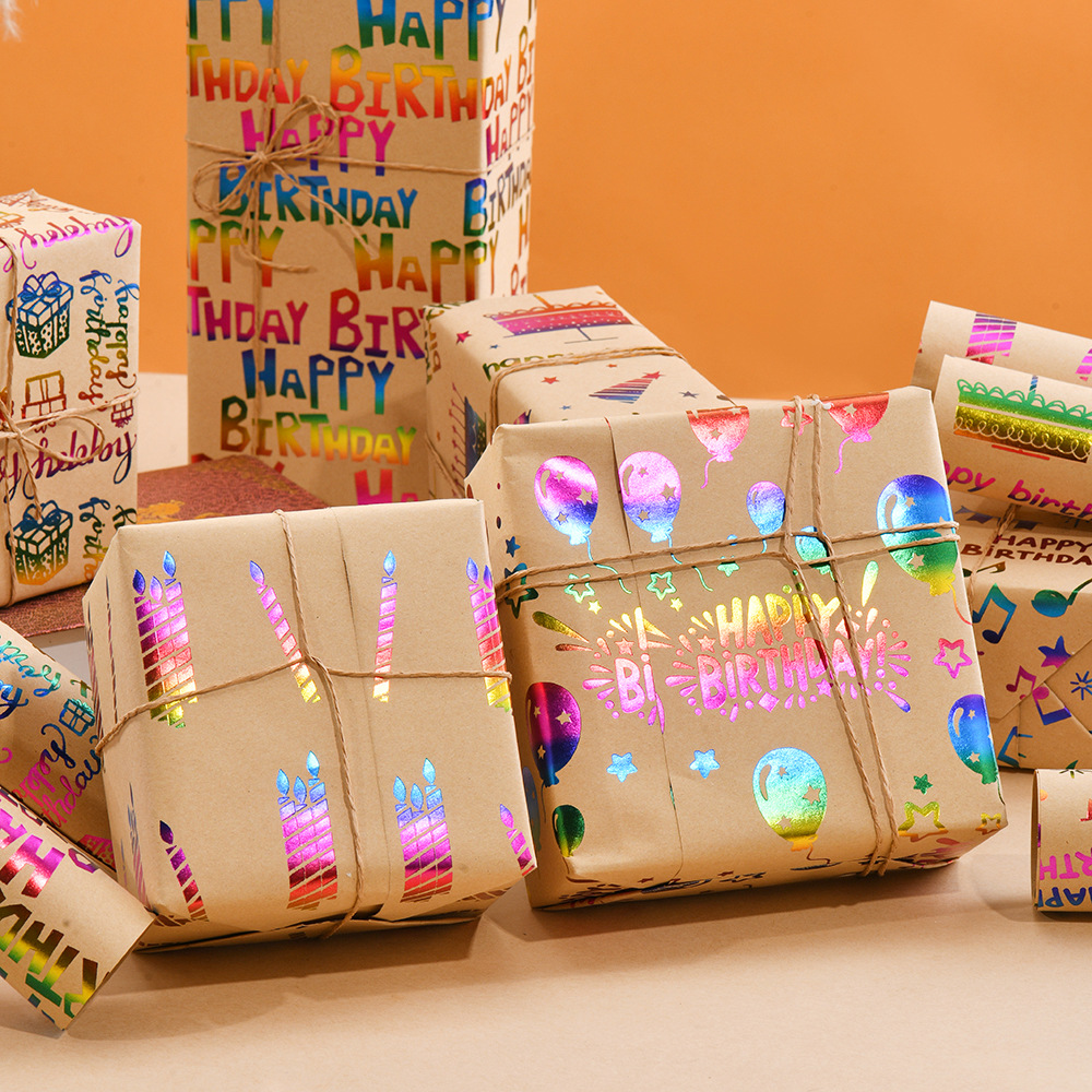 Regalo diy bronceado papel kraft cumpleaños dibujos animados niños retro caja de regalo material de papel de embalaje papel kraft amarillo rollo de papel