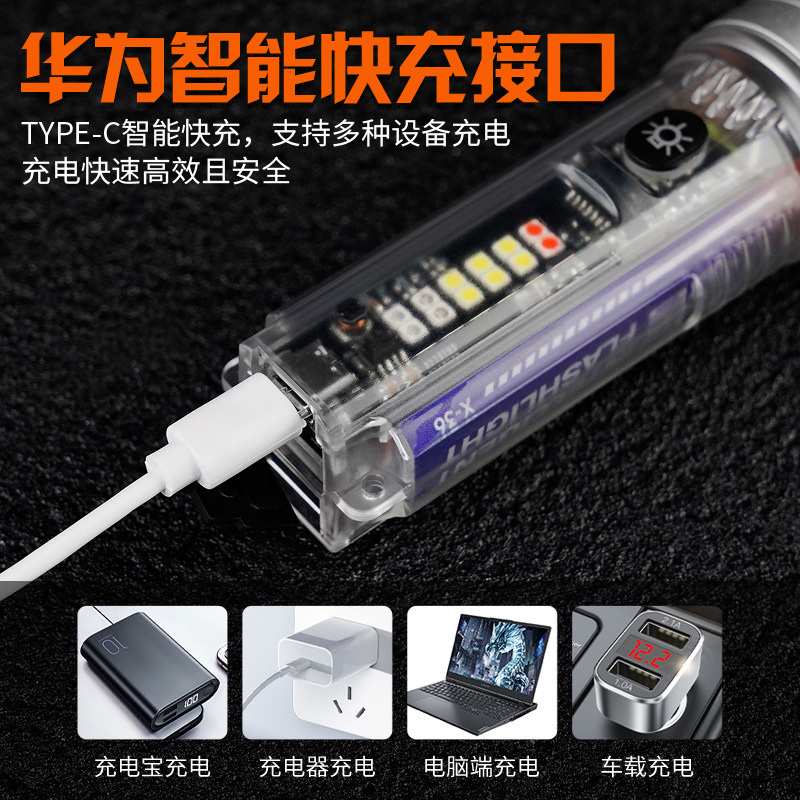 Tiktok luz fuerte láser blanco zoom linterna de carga solar al aire libre rojo y azul luz de advertencia mini linterna remota