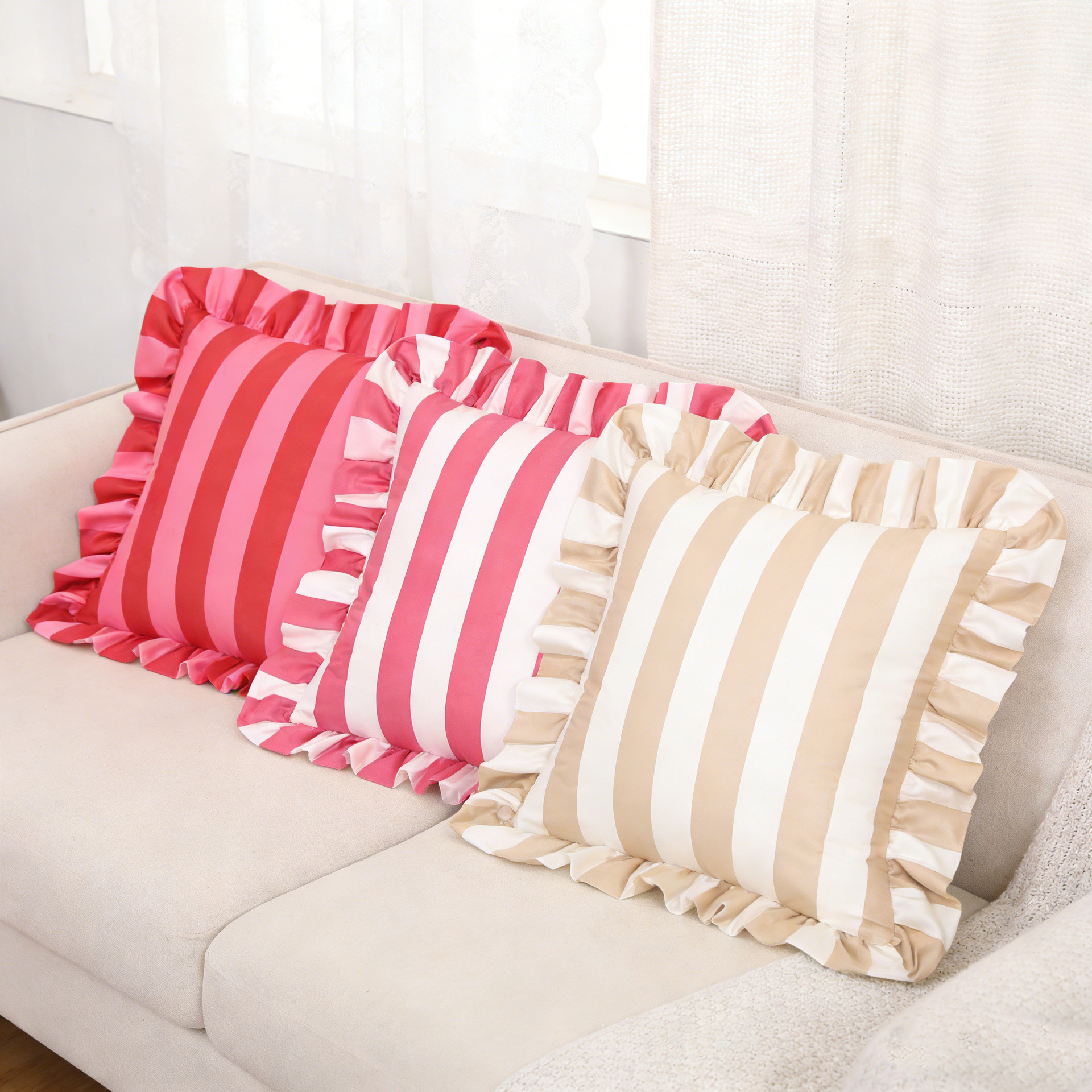 Inswind estriado coreano holandés veludo hoja de loto borde abraza funda de almohada americana sofá de la sala de estar decoración de cojín de cabecera