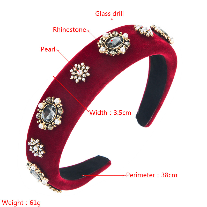126g Weight Rhinestones, Pearl Inlay Material Retro Fashion Women'S Plaid Diamond Rhinestones Pearl Headwear