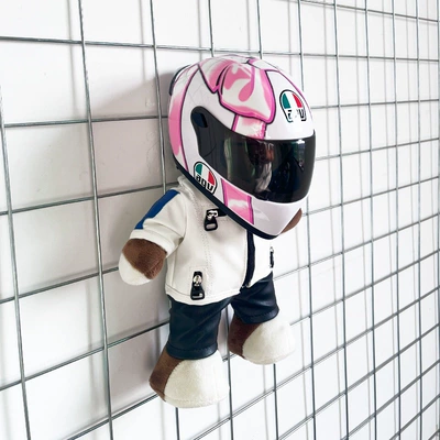 Motorcycle doll helmet bear Motosiklet dəbilqələri - height-28cm-orange-white-bear-agv-butterfly-helmet-upgraded-tail-wing