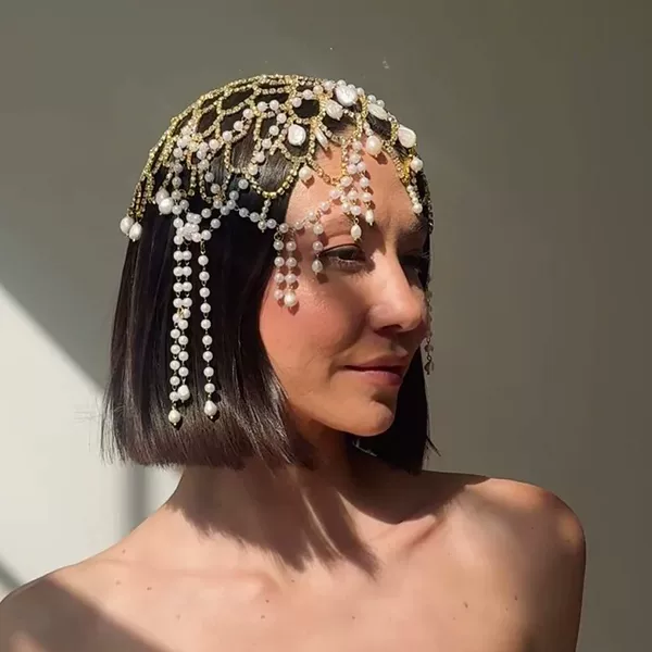 New Ins-Style Pearl Tassel Hair Chain, Personalized and Fashionable Rhinestone Headwear, Performance Accessory for Women