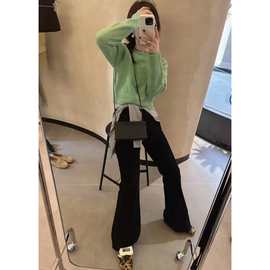 现 2025冬季新款韩国东大门向日葵欧尼同款修身弹力灯芯绒喇叭裤