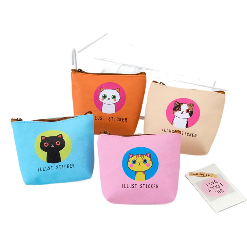 [Fábrica al por mayor] gato de dibujos animados impermeable moneda monedero estudiante la escuela primaria bolsa almacenamiento cremallera bolsillo mano