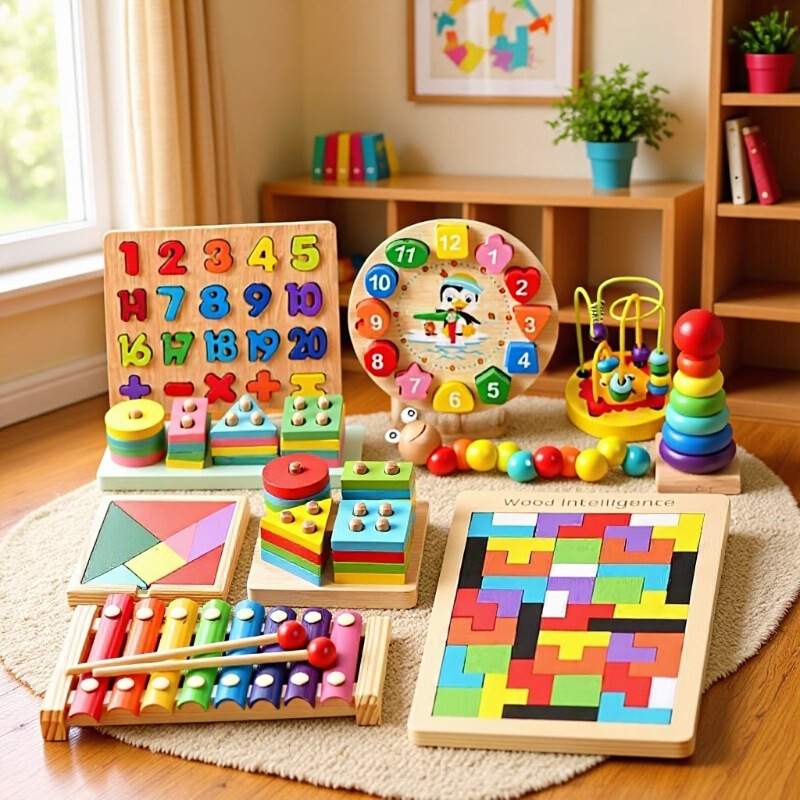 Children's Eight-Tone Musical Instrument Threading Clock Rainbow Tower Four-Piece Column-Shaped Board Twisty Worm Baby Educational Toy Puzzle