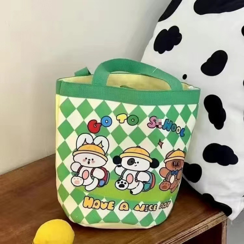 귀여운 그림 버킷 휴대용 한 펑 소녀 하트 미라 점심 가방 작업 작은 가방 어린이 재미있는 낙서 캔버스 HF
