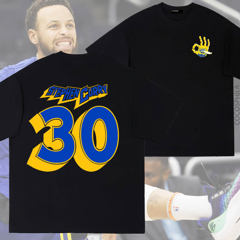 Original Curry No. 30 Golden State Warriors Captain Velvet Pure Cotton Short-Sleeved T-Shirt Loose Top Summer Basketball Clothes Jersey