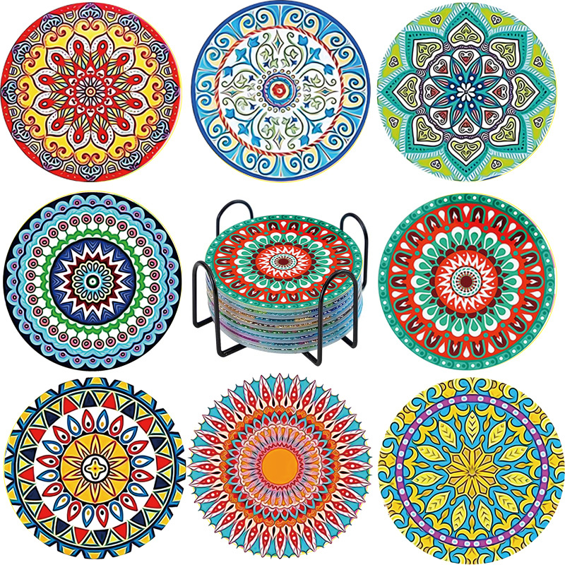 Posavasos de pintura de diamantes de diamantes de diamantes completos transfronterizos hechos a mano almohadilla de aislamiento térmico de diamantes de punto de acrílico redondo de bricolaje fondo de corcho antideslizante posavasos