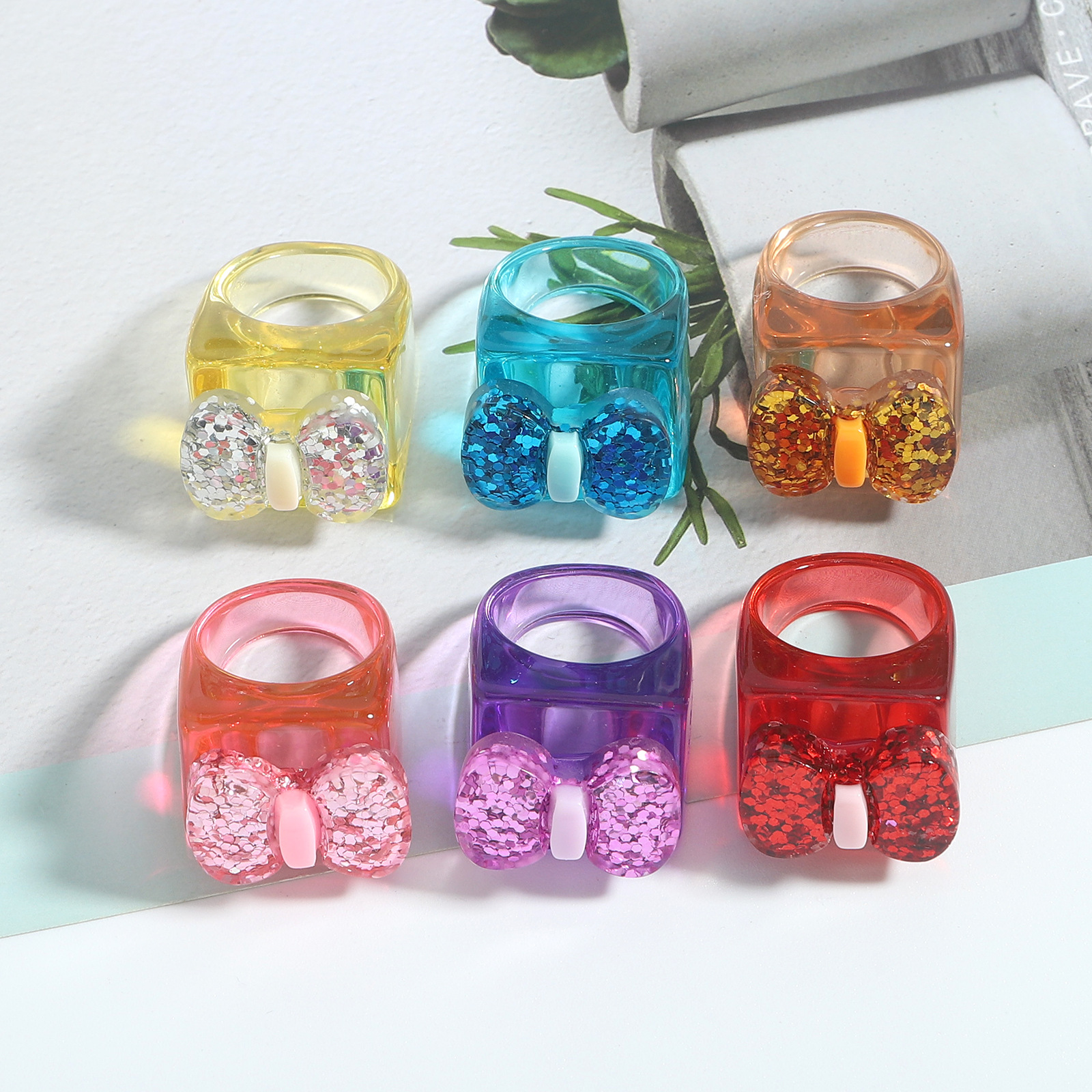 Nihaojewelry Simple Bows Color Resin Ring Wholesale Jewelry display picture 13
