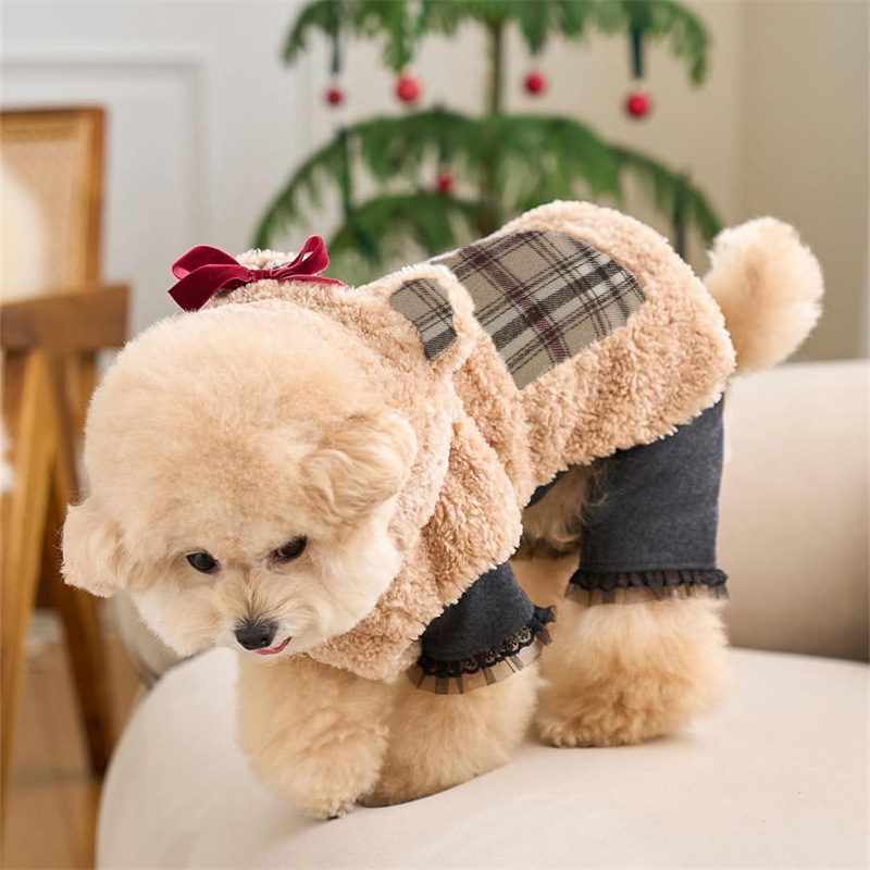 圣诞小猫咪狗狗衣服秋冬新款双面小泰迪绒法斗连帽卫衣棉服抗寒|undefined