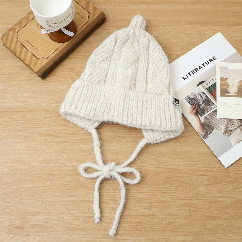 Korean Version Versatile Bear Patch Strap Knitted Autumn Winter Fashion Retro Pullover Outdoor Casual Warm Hat New_voghion.com