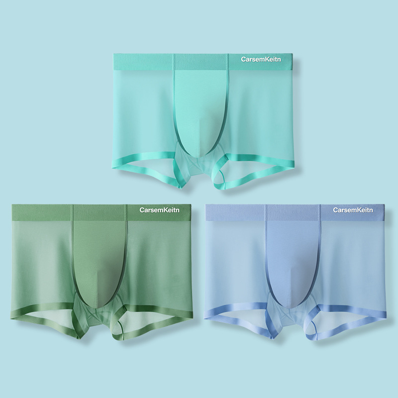 Ice Silk Underwear Men's Summer Seamless Ultra-Thin Boxer Briefs Antibacterial Breathable Mesh Boys' Boxer Shorts Wholesale