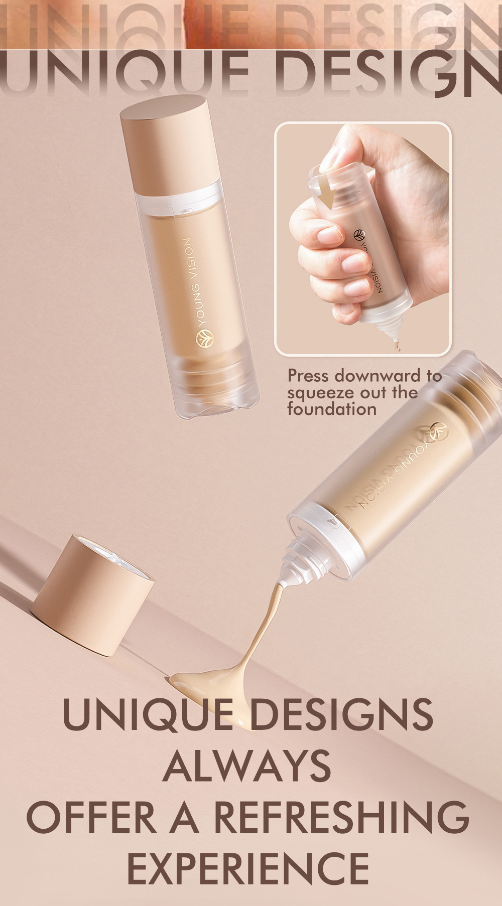 YOUNG VISION Bottom Press Foundation is a detachable matte facial base makeup liquid that is not prone to smudge Item Picture