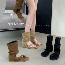 欧美风时尚气质休闲夹趾人字凉靴女2024夏季百搭小众套筒舒适凉鞋