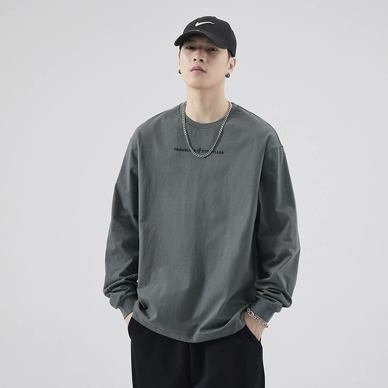 Плотная хлопковая футболка с длинными рукавами в американском стиле, мужской модный брендовый свитер, подходящий ко всему, Мужская Весенняя Свободная Повседневная Нижняя рубашка