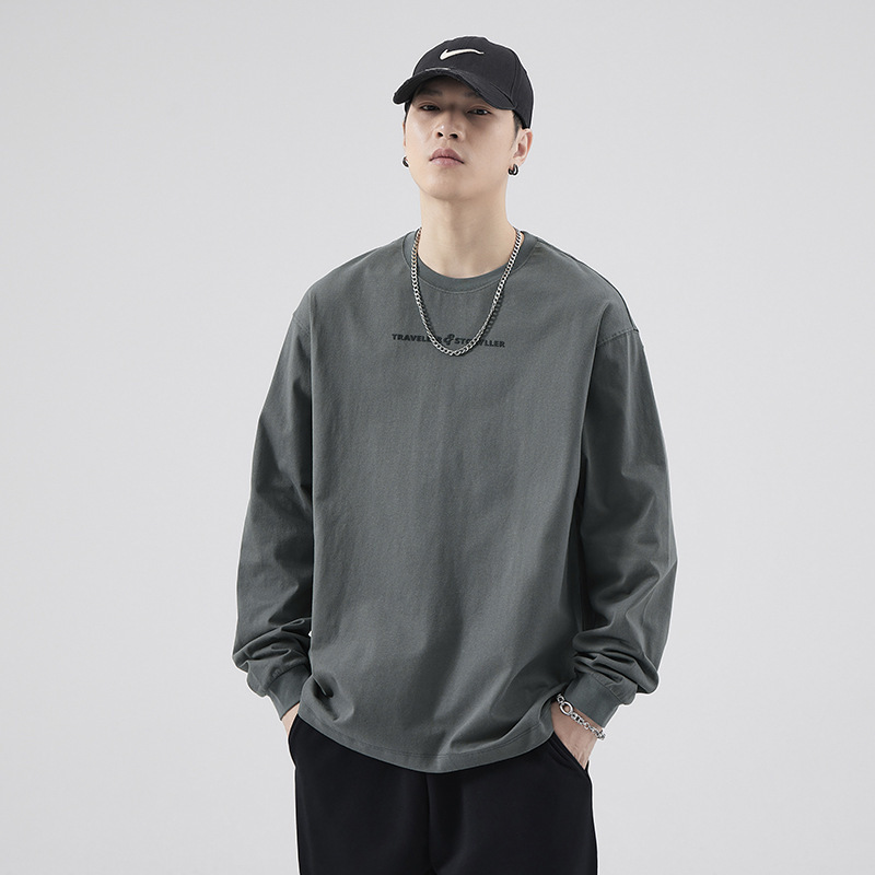 American-style heavy cotton long-sleeved T-shirt men's fashion brand spring and autumn all-matching sweater men's spring loose casual bottoming shirt American-style heavy cotton long-sleeved T-shirt men's fashion brand spring and autumn all-matching sweater men's spring loose casual bottoming shirt
