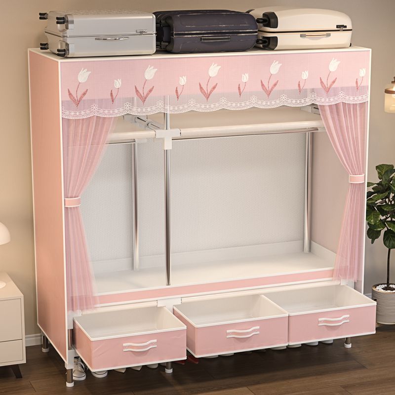 Wardrobe for Home Use in Bedroom, Modular Fabric Wardrobe for Rental Apartments with Drawers, Simple Wardrobe Storage Cabinet with Clothes Rack