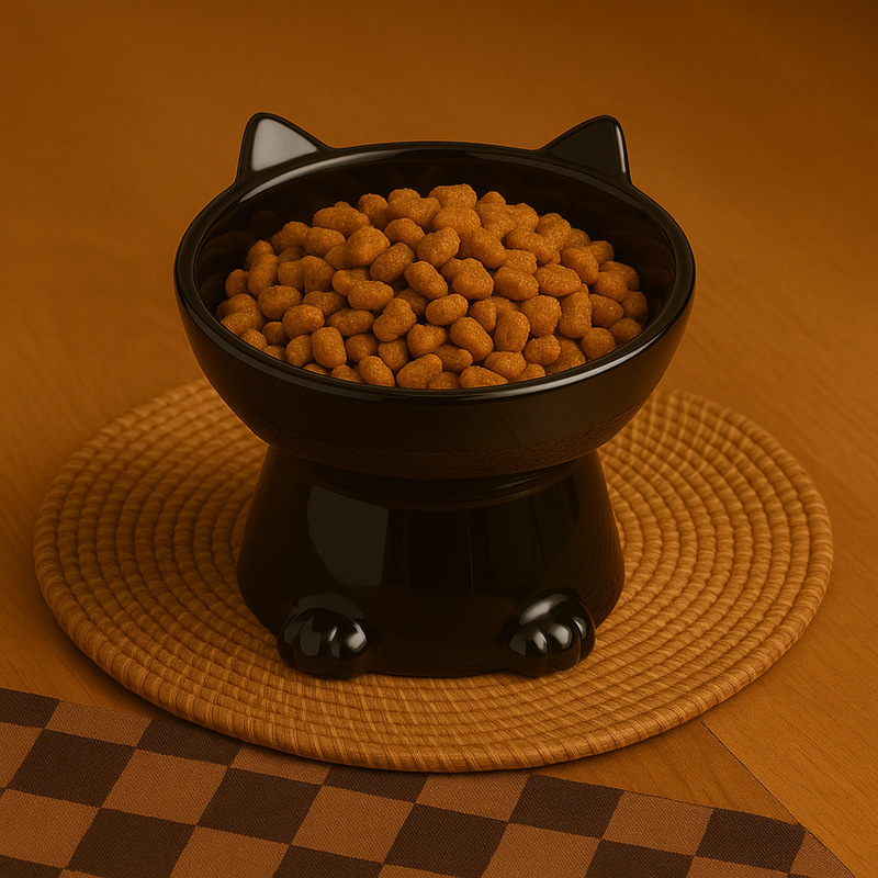 可爱加高猫碗陶瓷碗猫咪水碗不易打翻保护颈椎大口径餐盘防蚂蚁|undefined