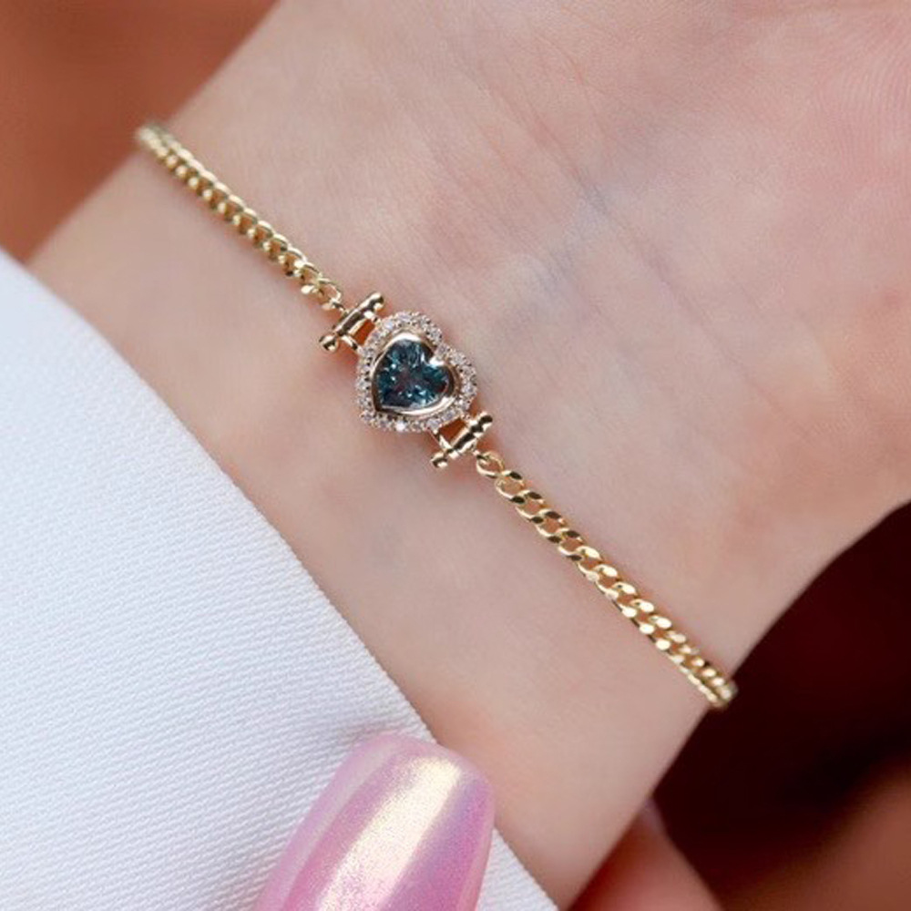 1 Piece 925 Sterling Silver Heart Shape 925 Sterling Silver Cuban Link Chain Curb Chain Bracelets display picture 3