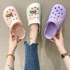 夏季親子款洞洞鞋女卡通外穿兒童防滑平底居家沙灘涼鞋男士