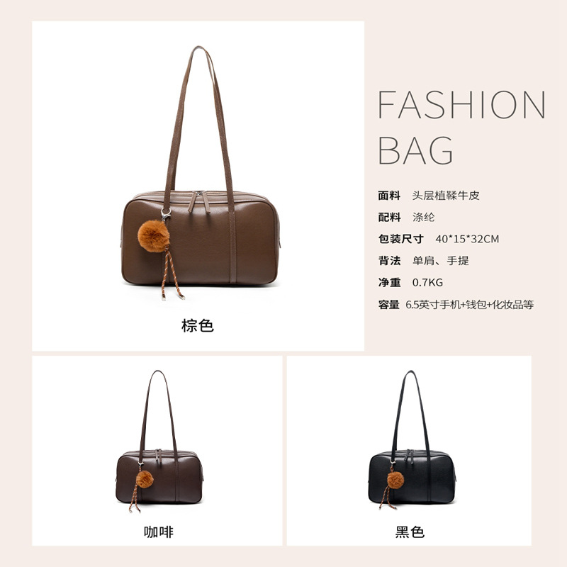 Cross-Border Top Grain Cowhide Boston Pillow Bag 2026 New Arrival Luxury Large Capacity Commuter Versatile Shoulder Bag For Women - Thumbnail 4