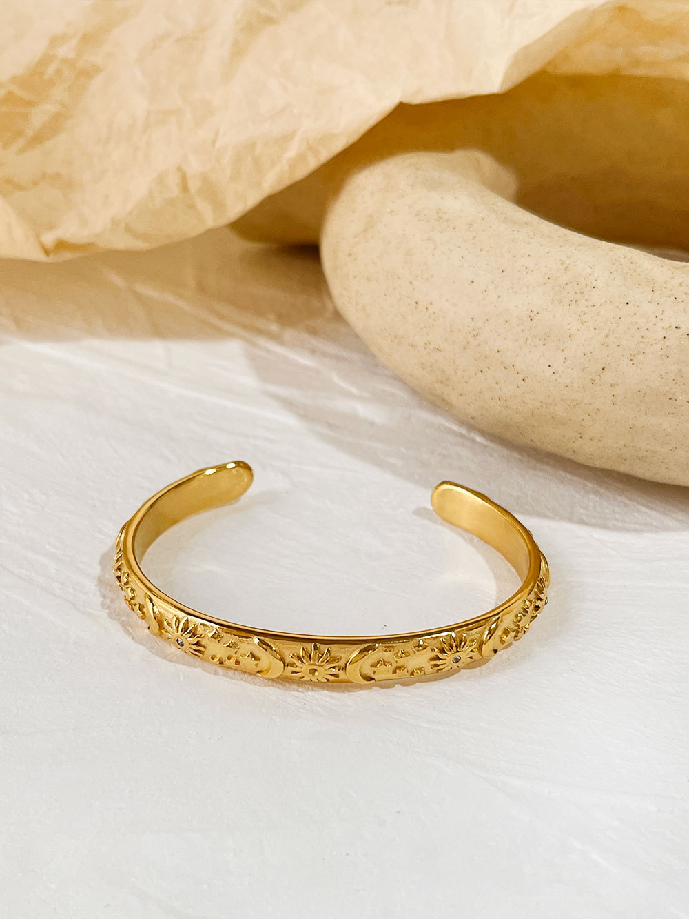 Original Design Star Moon Stainless Steel Plating Inlay Rhinestones Bangle 1 Piece