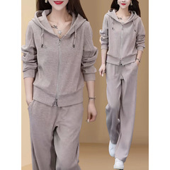 时尚休闲运动服套装女2025年春秋季新款洋气连帽卫衣阔腿裤两件套