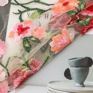 玫瑰网纱绣花装饰 植物晚礼服辅料 服装DIY连衣裙lace婚纱面料