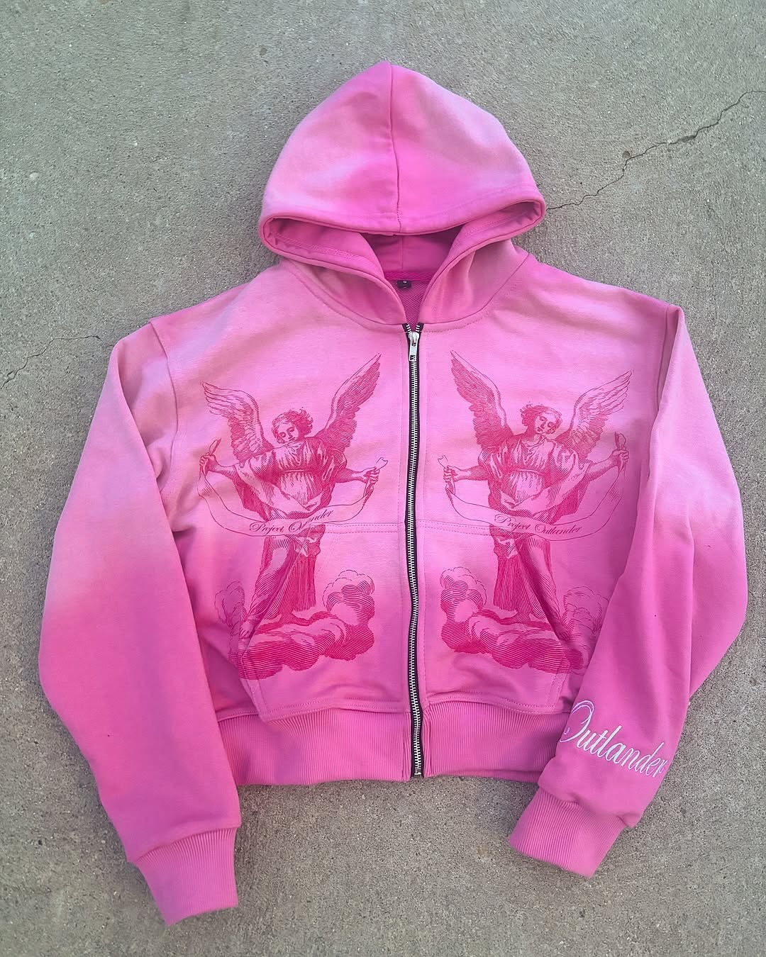 Men's Clothing Design Color Cardigan Hooded Sports Sweatshirt Jacket Top Gradient Jacket American Hip Hop Rock Pink_viptrois.com