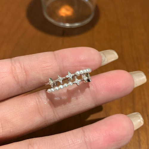 Double-layer star pearl ring for women new fashion personalized ring opening adjustable index finger ring