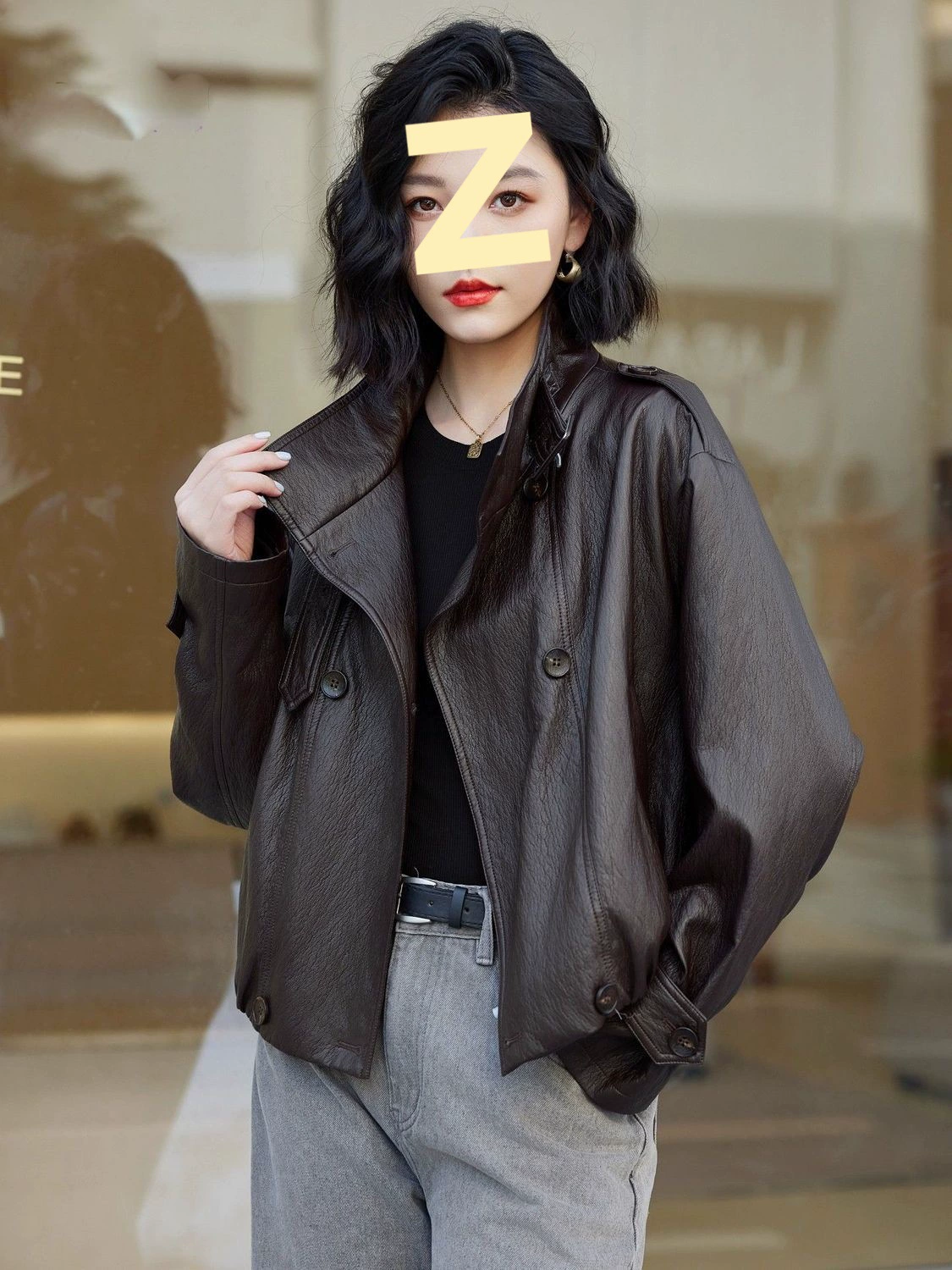 Autumn retro polyurethane short jacket, for teenagers