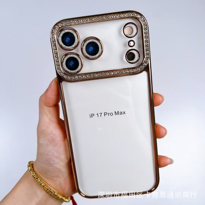 iPhone17PROMAX 携帯電話ケース ラインストーン レンズフィルム Apple 16 電気メッキ エッジ ソフトシェル 透明 落下防止 15 に適しています。|undefined
