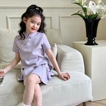 女童夏季套装2024新款洋气儿童中国风短袖短裤裙小女孩夏装两件套