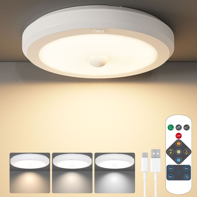 Ceiling Light Indoor Battery-Powered Led for Hallway, Staircase, Corridor, Warehouse, Home Entrance, Automatic Motion Sensor