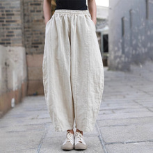 棉麻女装文艺复古砂洗苎麻宽松女6片拼接休闲裤4色