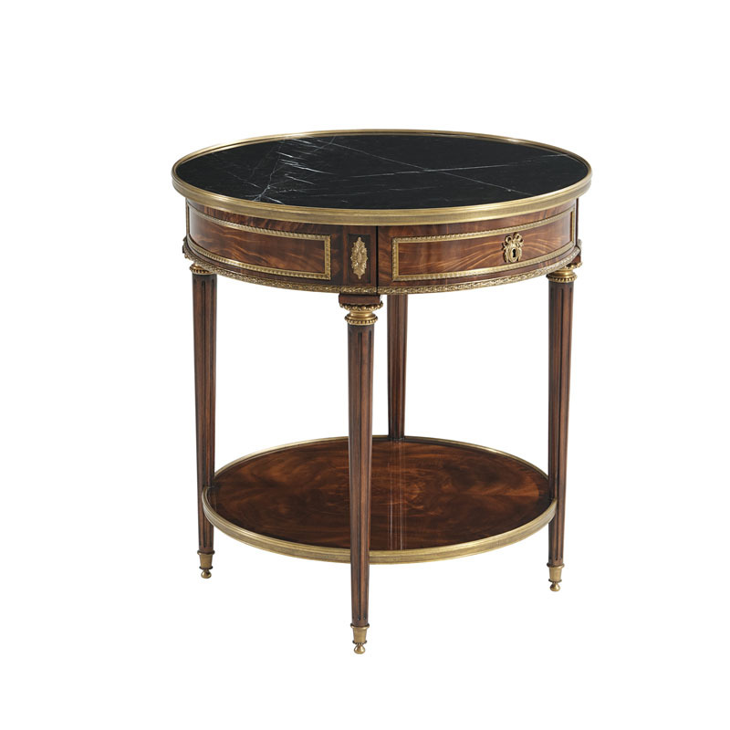 新古典實木羅馬柱角幾英式大理石銅件鑲嵌小茶几亞歷山大客廳家具